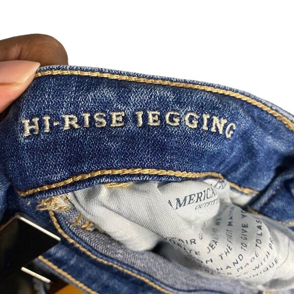 American Eagle Women's Medium Indigo Distressed Hi-Rise Jegging - Picture 7 of 9